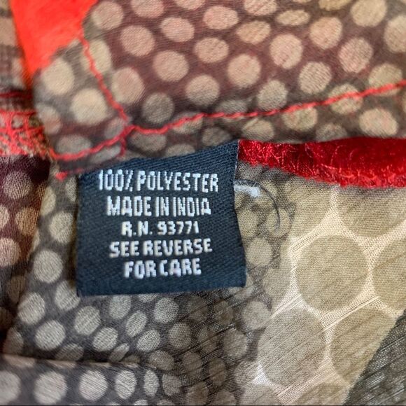 BELLISSIMA red tan gem embellished V-neckline sheer coverup blouse Sz S 🇨🇦🔥 - Picture 9 of 11